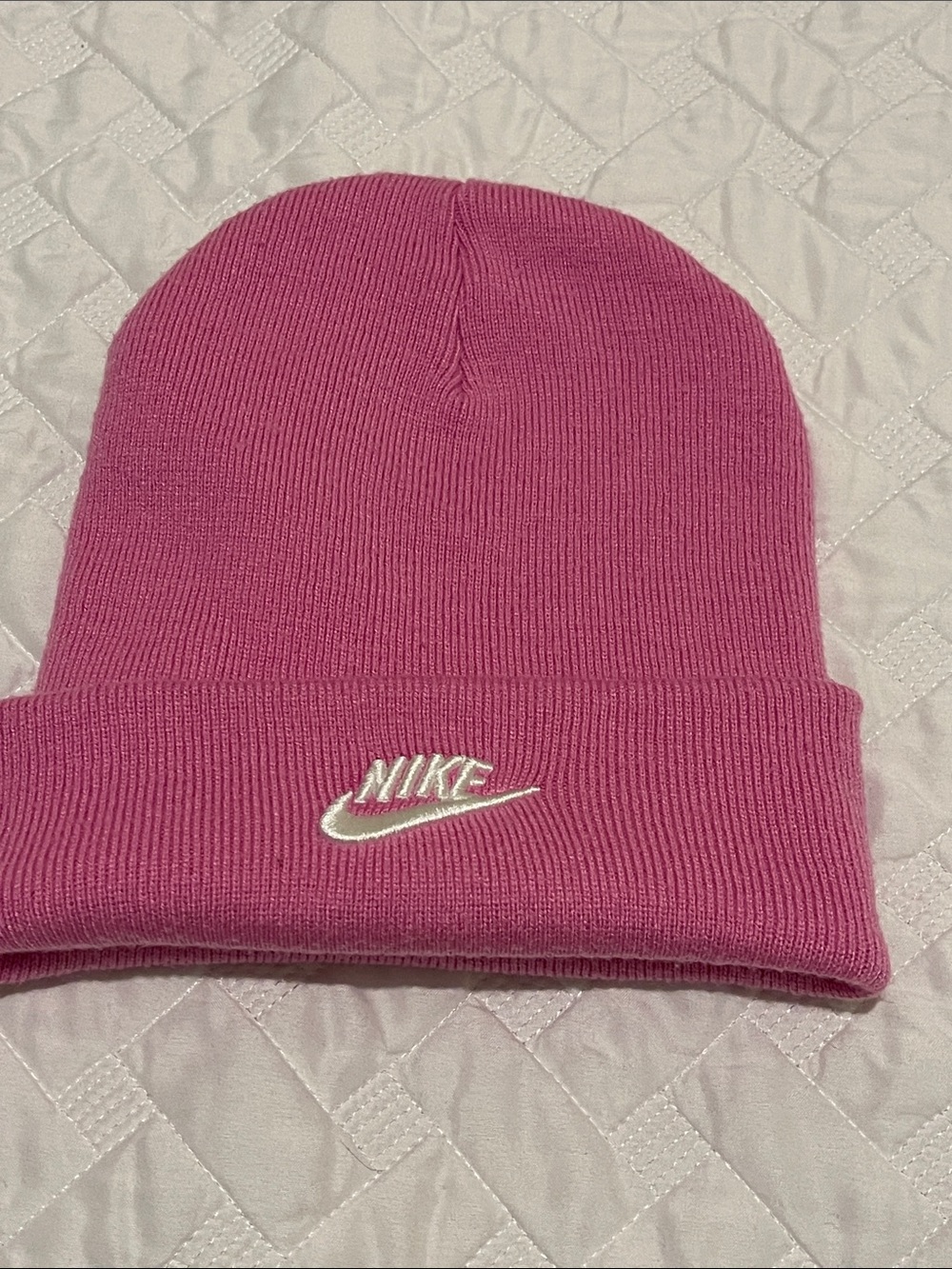 Nike Pink Ribbed Cuffed Beanie with Embroidered Swoosh